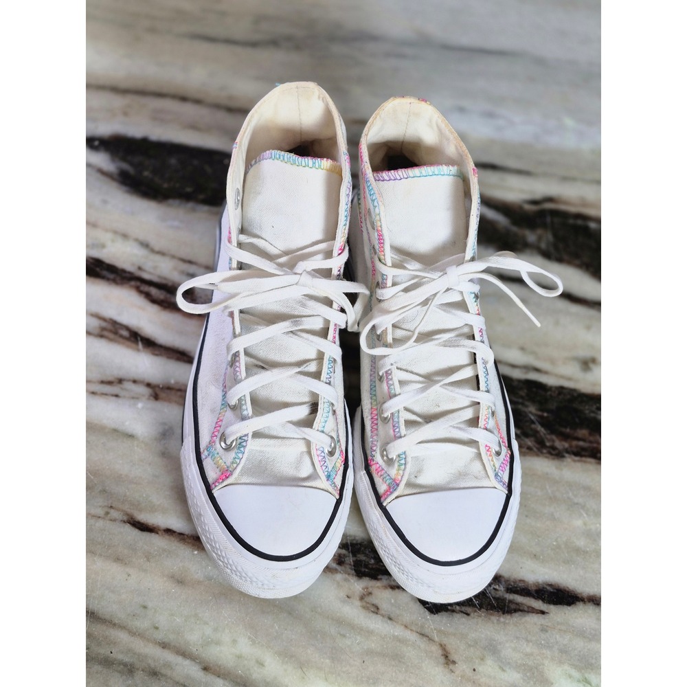 Converse Chuck Taylor All Star Platform White Rainbow Embroidery Women 7 Street - Picture 3 of 11